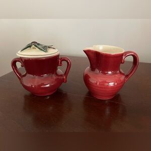 1940’s Red Wing Normandy Creamer and Sugar with lid. Vintage.